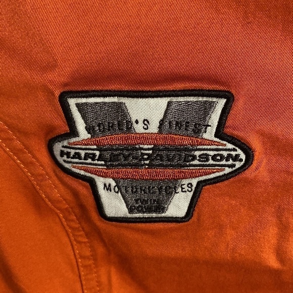 Harley Davidson Orange Women’s Short Sleeve Button Up Shirt with Logos Size M/L - Picture 5 of 15